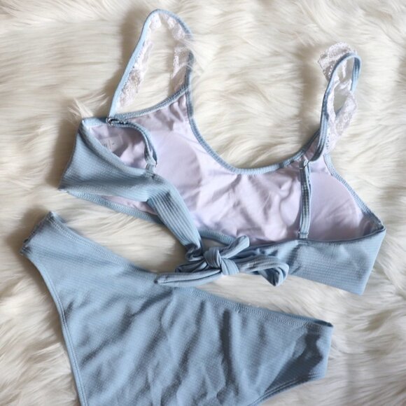 NEW Baby Blue White Lace Bikini Bathing Suit Swim Set Size Large - Picture 7 of 10